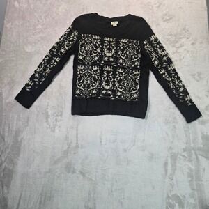 Jaclyn Smith Collection Black Gold Metallic Damask Knit Sweater Small SEAS 5814